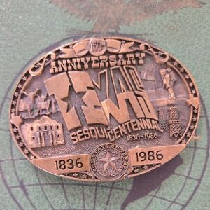 Texas Sesquicentennial Belt Buckle 1986 Solid Brass Men's ADM Buckle